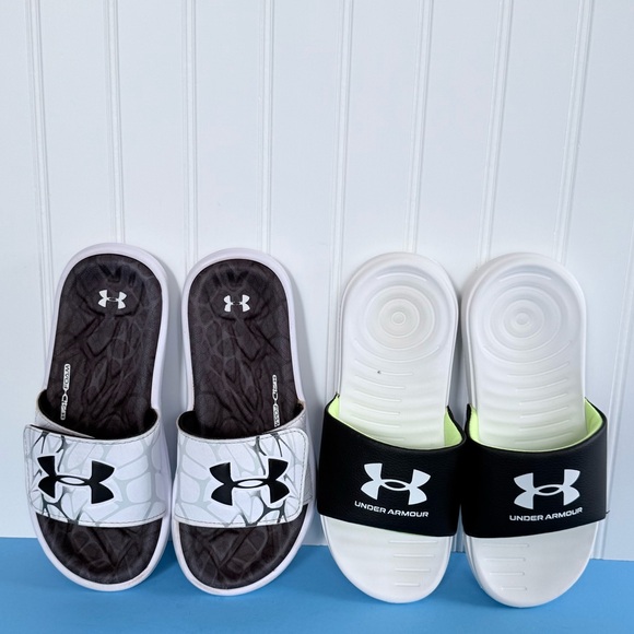Under Armour Other - Bundle of 2 Under Armour Black and White Slide Sandals Size 3Y
